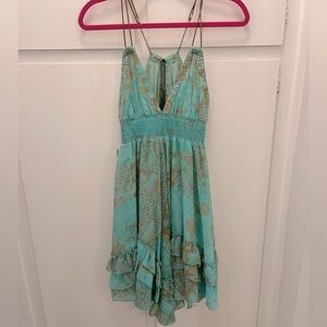 Bebe flowy dress in teal and gold